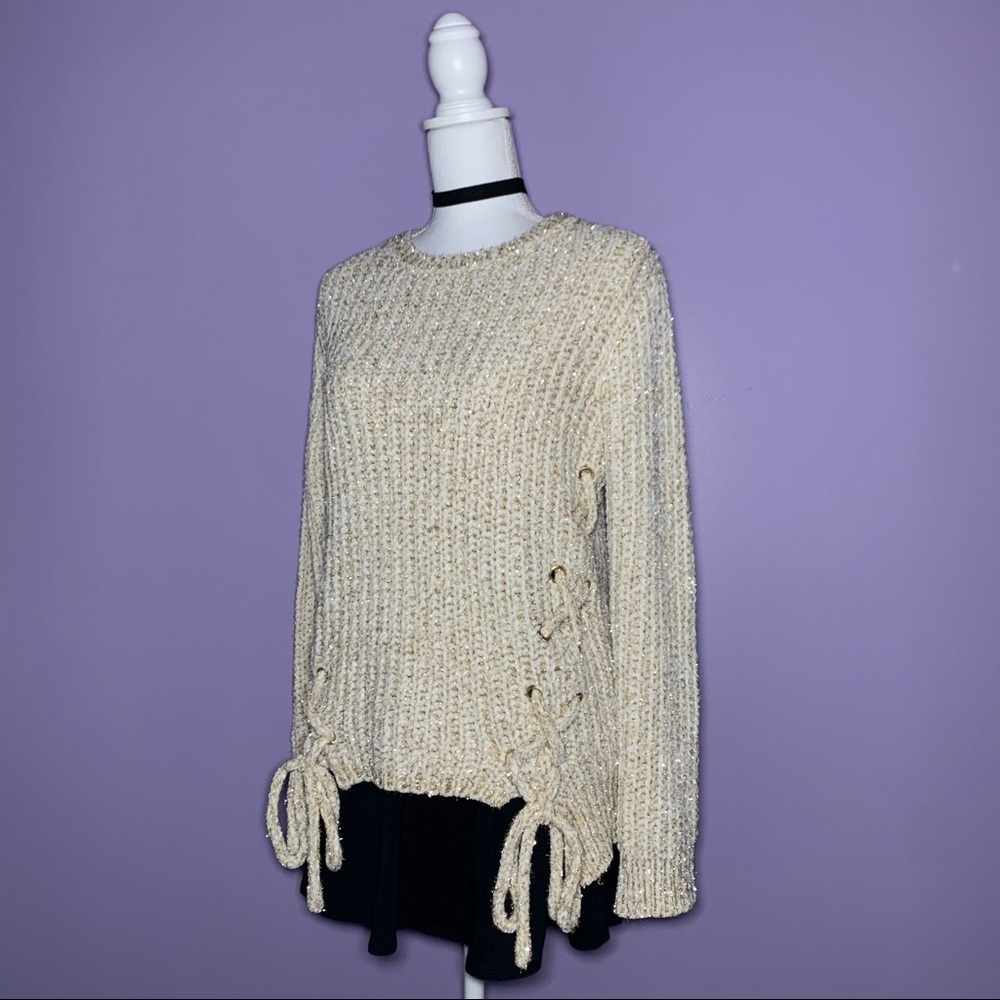 NEW Boutique Sparkly Lace Up Sweater